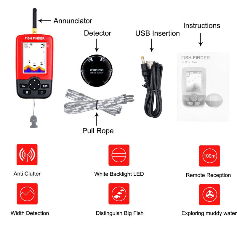 Wireless Sonar Sensor Fish Fin - огляд і ціна Fishing Boat Depth Finder